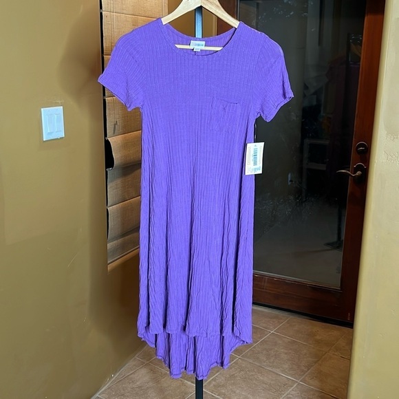 LuLaRoe Carly Purple Ribbed Hi Low Dress Size XXS - Picture 1 of 6